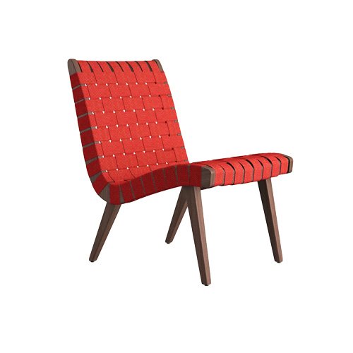 Jens Risom's classic armless lounge chair with solid wood frame and minimalist form.