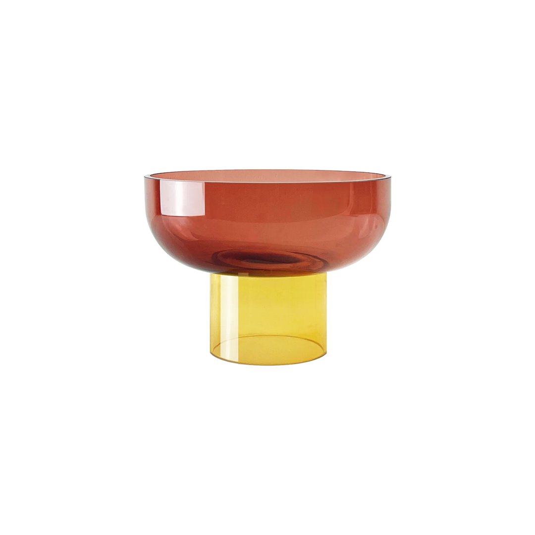 Cloudnola Tip Top Small Bowl in pink and yellow glass—modern hand-blown design with sculptural charm.