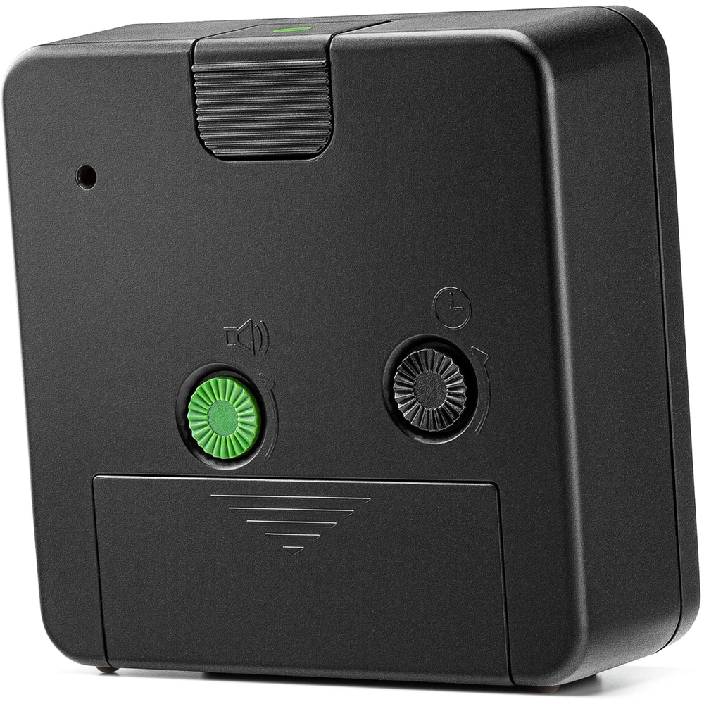 Modern large black alarm clock from Braun, ideal for bedside, office, and travel use.