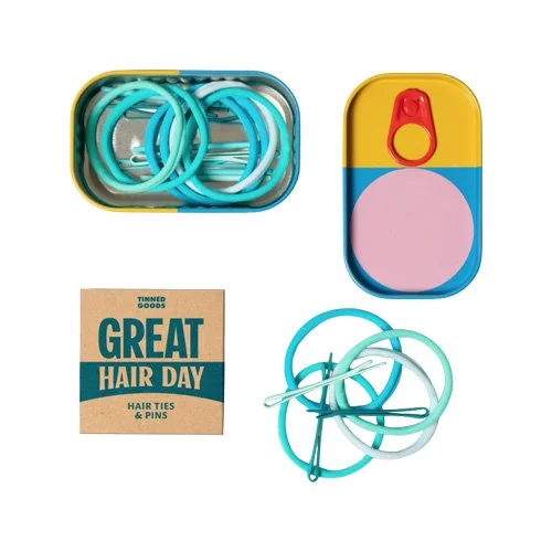Block Design Tinned Goods Great Hair Day tin with hair ties and pins