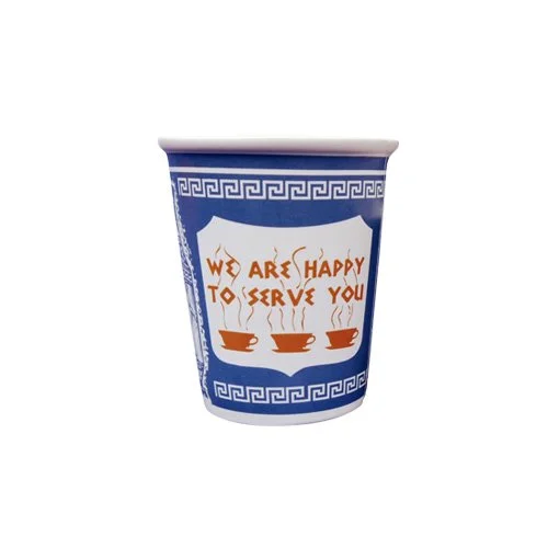 Exceptionlab We Are Happy To Serve You Mug — 10 oz ceramic version of NYC’s iconic blue-and-white coffee cup.