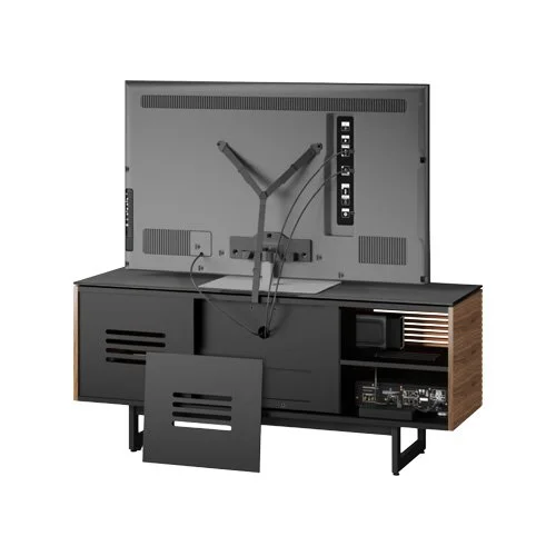 BDI entertainment console designed for TVs up to 70 inches with premium storage.