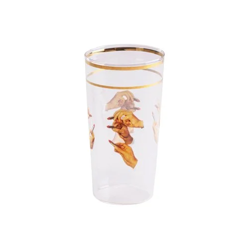 Clear borosilicate Seletti Glass Lipsticks with bold graphic pattern