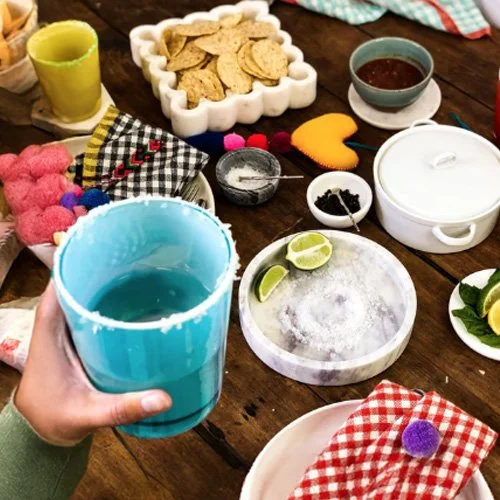 Turquoise & White Summer Glass — artisan feel and everyday versatility for coastal tables.