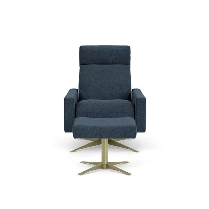 Modern Cumulus recliner in leather with articulating headrest and metal base.