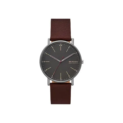 Skagen Signatur watch with cherry wood dial and leather strap