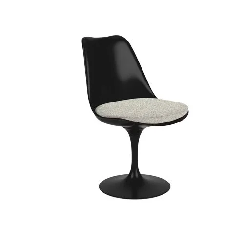Sculptural upholstered side chair with customizable fabric, base, and swivel options.