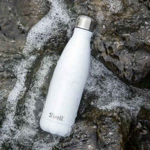 Reusable stainless steel water bottle with eco-friendly insulation and sleek matte Moonstone finish