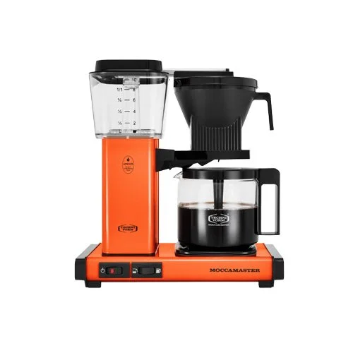 Moccamaster KBGV Select in Orange, glass carafe, copper boiling element, 40 oz capacity.