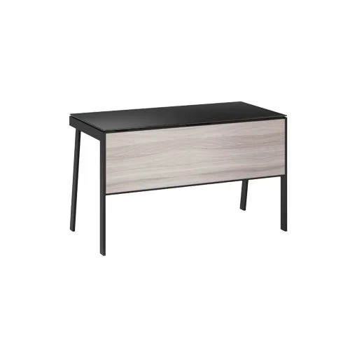 Sigma 6903 Compact Desk by BDI in Strata with satin‑etched glass top and sleek design.