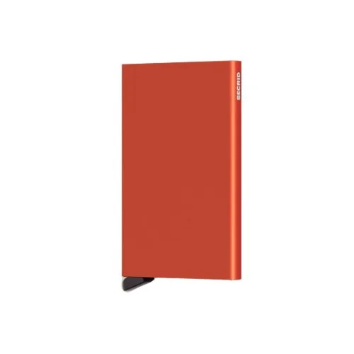 Secrid Cardprotector in red, black, blue, and orange, aluminum RFID card holder