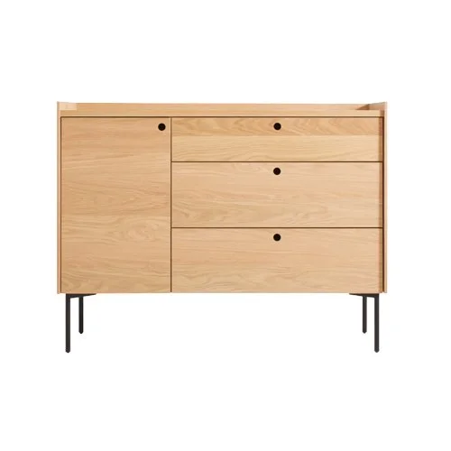 Peek credenza by Blu Dot in whitewashed ash with 3 drawers and 1 cabinet