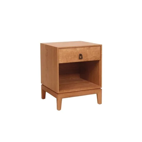 Modern Mansfield nightstand with drawer and open shelf, sustainably crafted in Vermont.