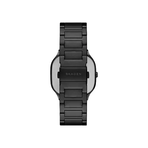 Three hand quartz watch with black metal bracelet