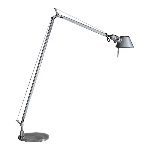 Aluminum Tolomeo Mini floor lamp with articulated arm and adjustable diffuser.