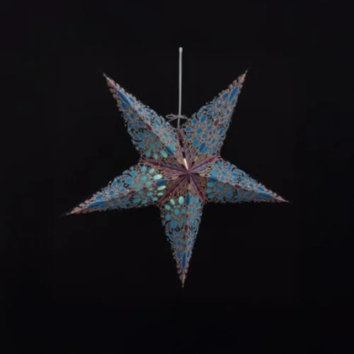 Artecnica Festival Blue lantern featuring sharp star geometry and modern design.