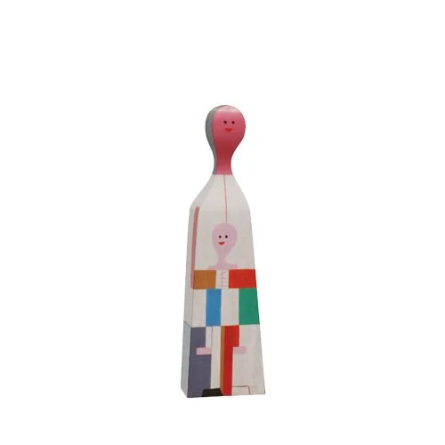 Wooden Doll No. 4 by Alexander Girard for Vitra — a hand-painted, solid wood collectible that adds whimsical folk art charm to modern interiors.