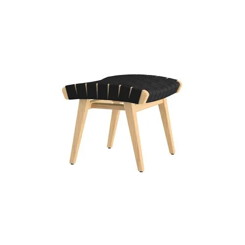 Risom Ottoman by Knoll with maple frame and woven cotton top.