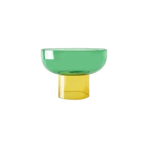 Cloudnola Tip Top Small Bowl in green and yellow glass—modern hand-blown design with luminous color.