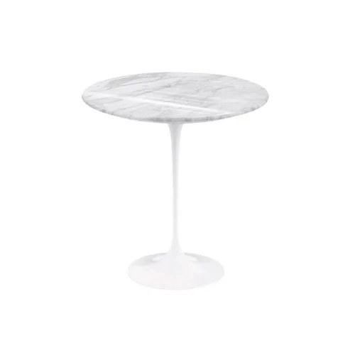 Iconic pedestal table by Eero Saarinen with sculptural form and coated stone surface. (Copy)