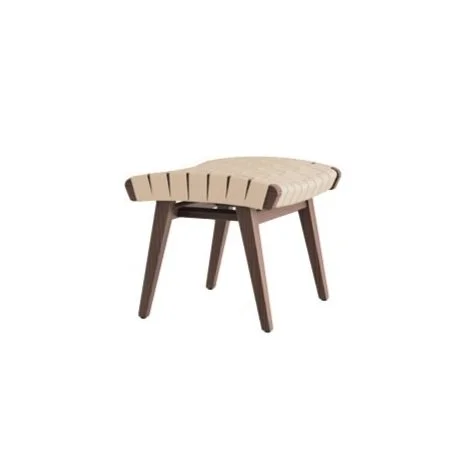Risom Ottoman by Knoll in light walnut with handwoven cotton top.
