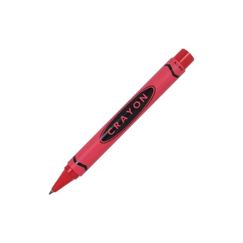 Red crayon-style rollerball pen by Acme Studio, functional writing instrument