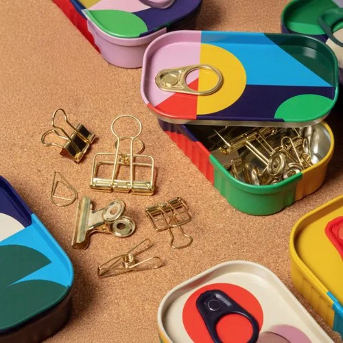 Contemporary desk organizer combining function and graphic form