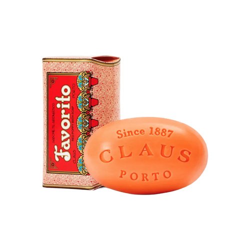 Favorito Red Poppy Soap by Claus Porto with red berry and rose fragrance in art deco packaging.