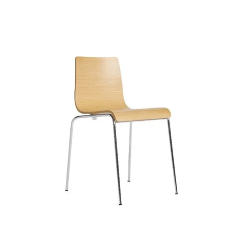 A sculptural, stackable wood chair from Blu Dot—sleek, BIFMA-rated, and ideal for compact interiors.