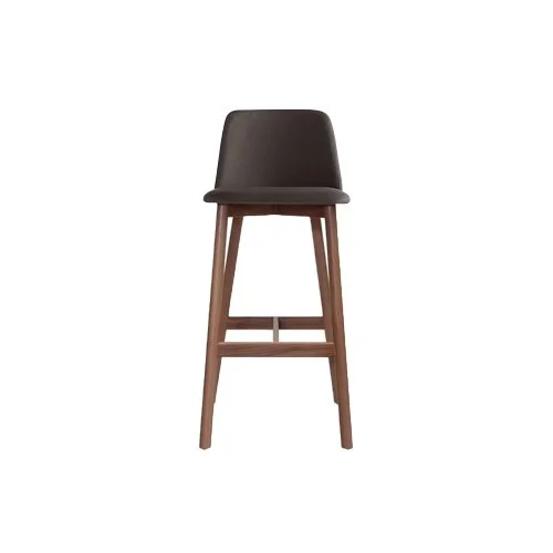 Chip Stool by Blu Dot with upholstered seat and solid wood legs.