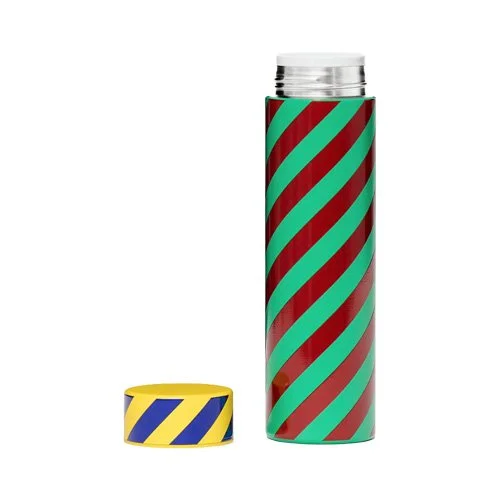 Insulated stainless steel flask by Areaware with graphic stripe pattern