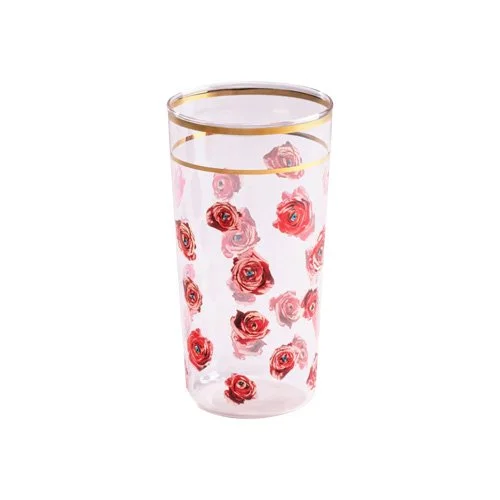 Seletti Glass Roses borosilicate drinking glass with floral TOILETPAPER graphic