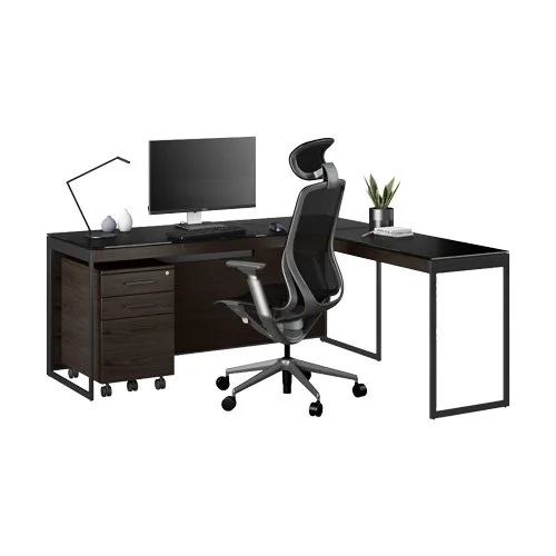 Compact office storage with wood veneer finish and smooth mobility.