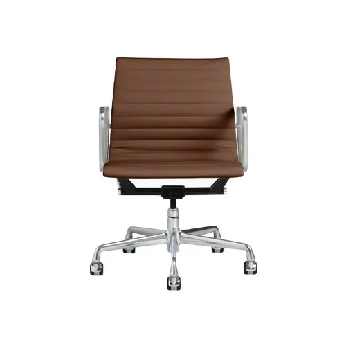Eames Aluminum Group Chair in prone leather with polished aluminum frame