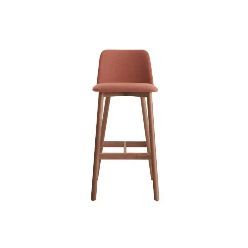 Modern counter-height stool with curved back and clean lines.
