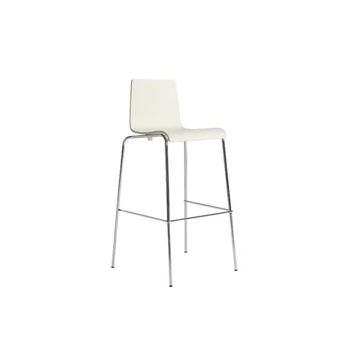 Sleek white ash veneer bar stool with bent wood form and chrome base from Blu Dot.