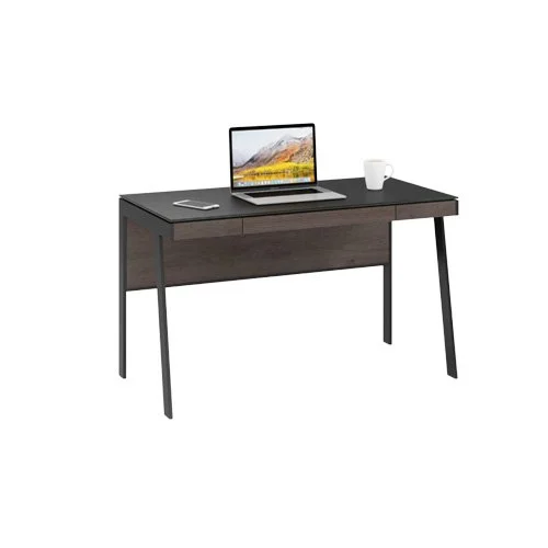 Sigma 6903 Compact Desk by BDI in Strata with satin‑etched glass top and sleek design.