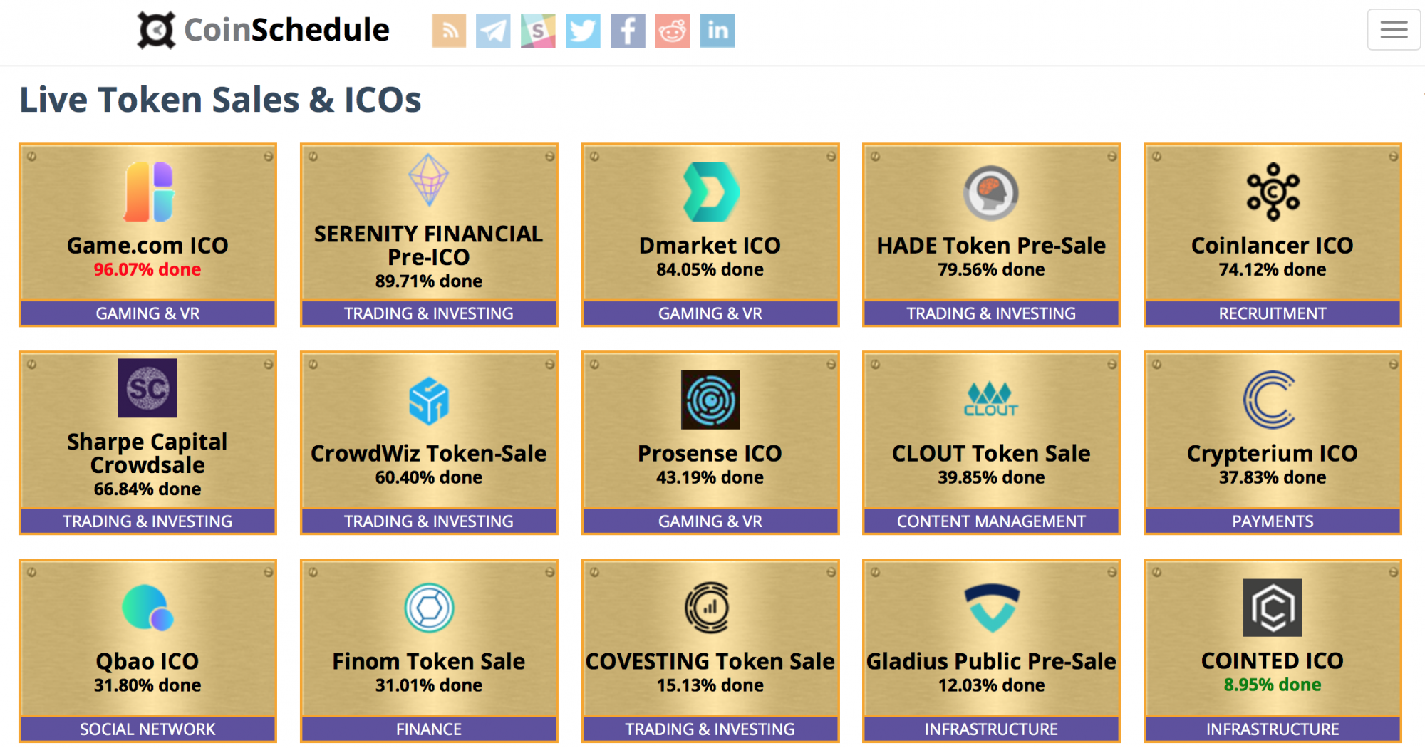 Расписание ICO на одном из популярных календарей