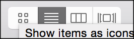 L - R: icon view, list view, column view or cover flow
