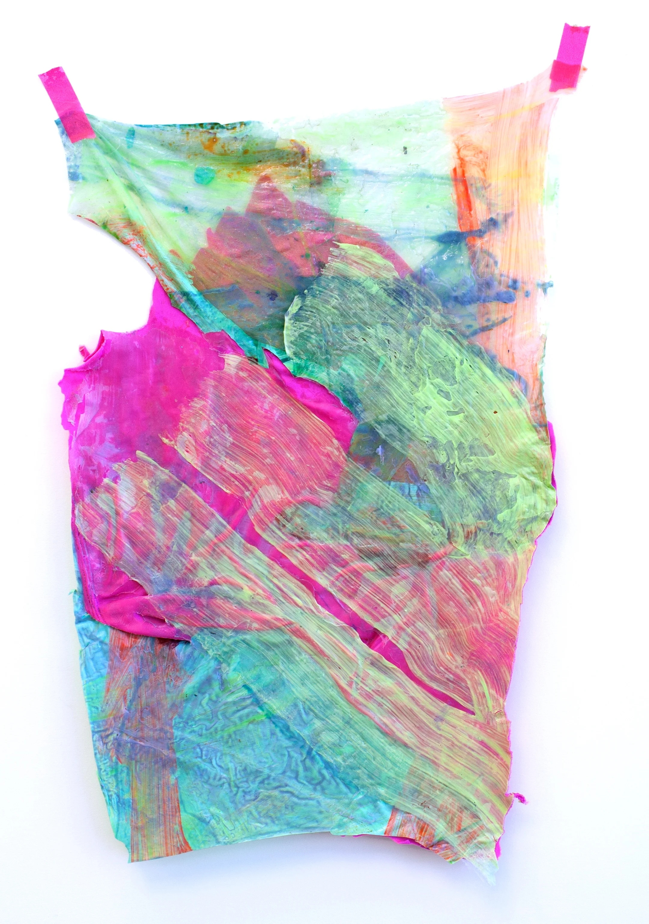 Untitled/Skin 2014 acrylic paint, pink nylon stuck to the wall 20x24in