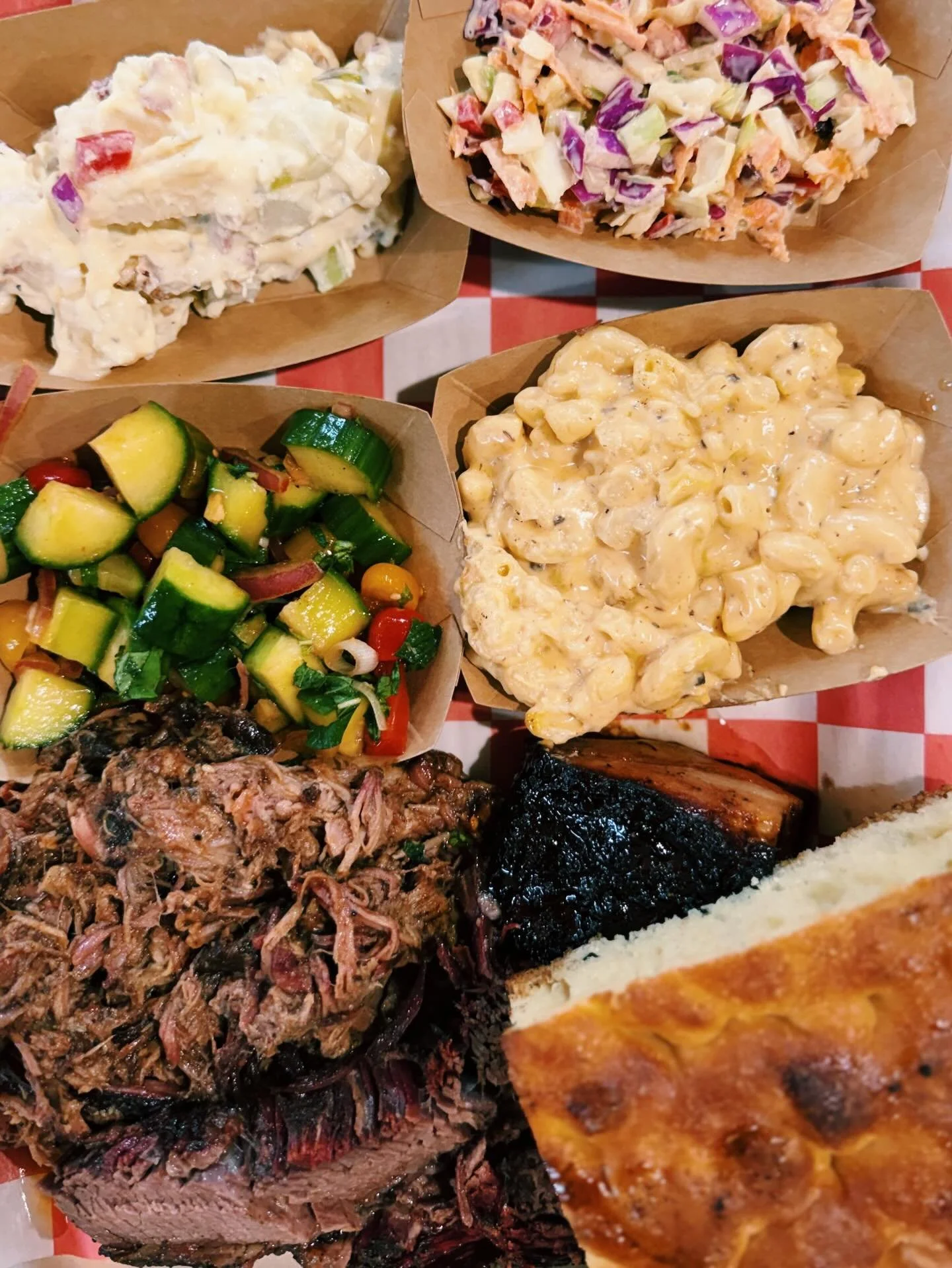 A few images from last night - our new Farm Power Bowl (gluten-free!) 🥬 and the K-BBQ Plate. 🔥The plate featured our Prime Brisket, Peach Bourbon Pork Belly, and Korean Pulled Pork with Black Garlic Mac &lsquo;n Cheese, Korean Cucumber + Tomato Sal