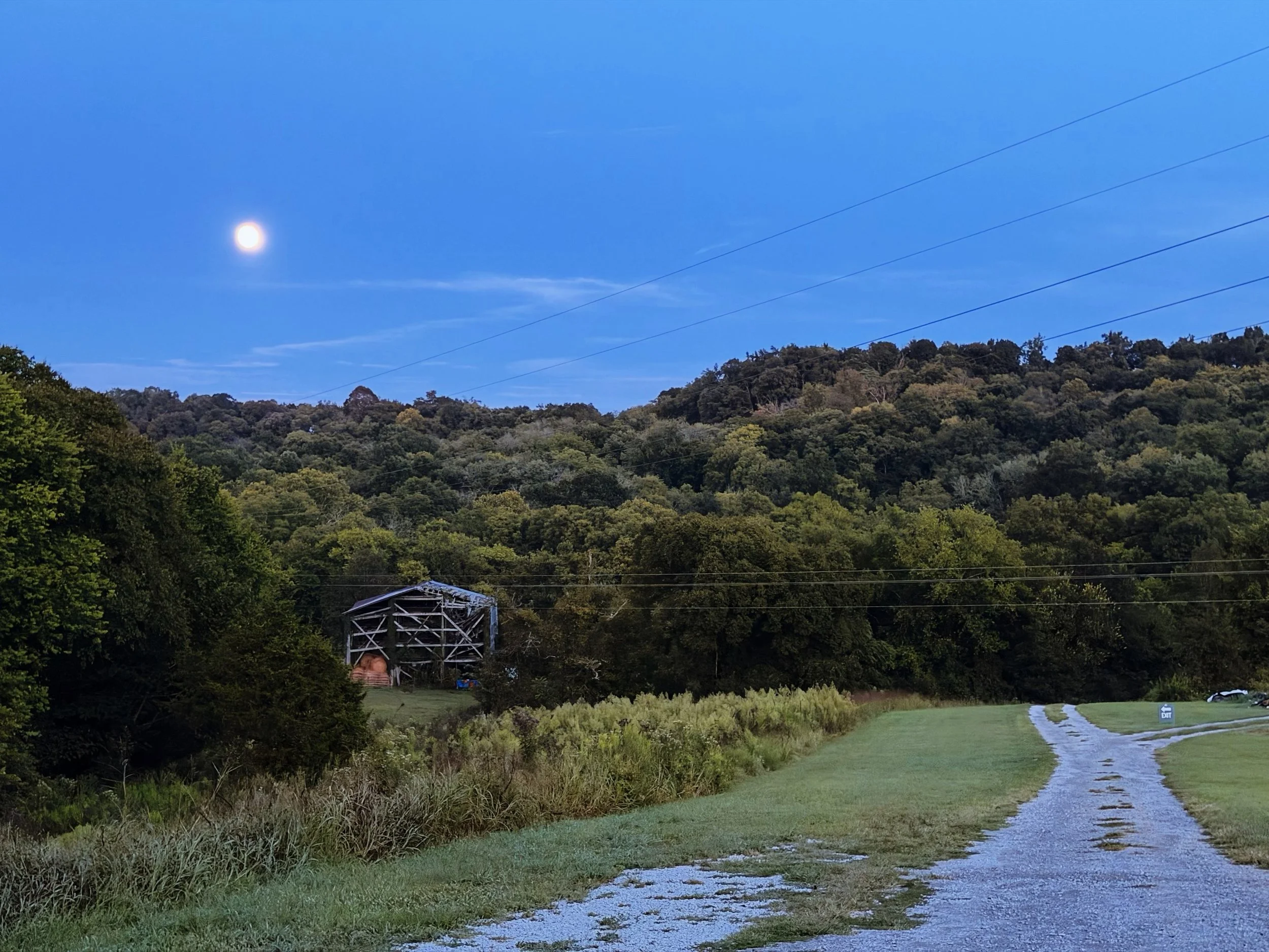 Moon-lit sunset walks around the farm after dinner&hellip;🌝 

Do you see it? The light is shifting, and the colors of the trees in the hills are slowly changing from bright green to green-gold. 

Says the Old Farmer&rsquo;s Almanac, the August full 