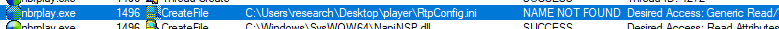 Process Monitor showing nbrplay.exe looking for RtpConfig.ini