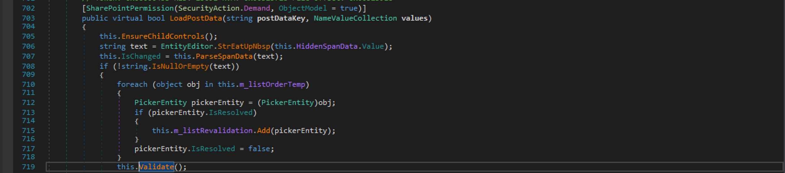 Figure 5: EntityEditor.LoadPostData(string, NameValueCollection)