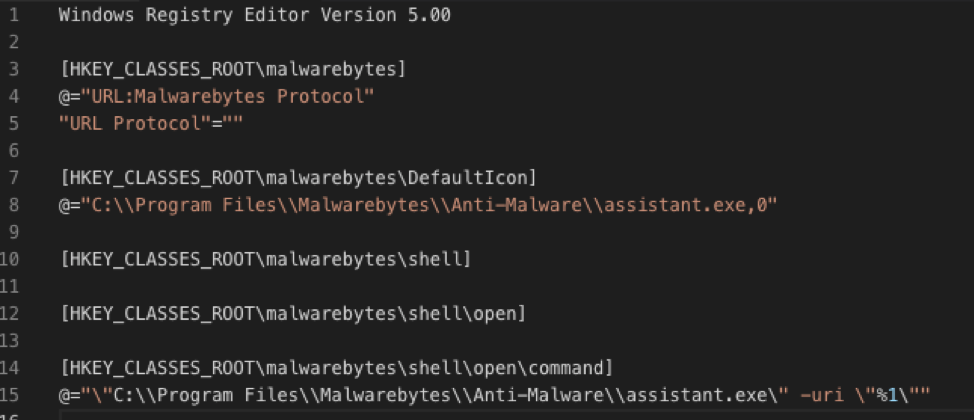 Figure 5 - Registry entry that configures a custom URI scheme for Anti-Malware