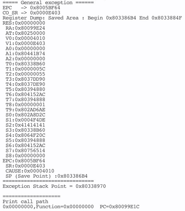Figure 9: Serial terminal crash log