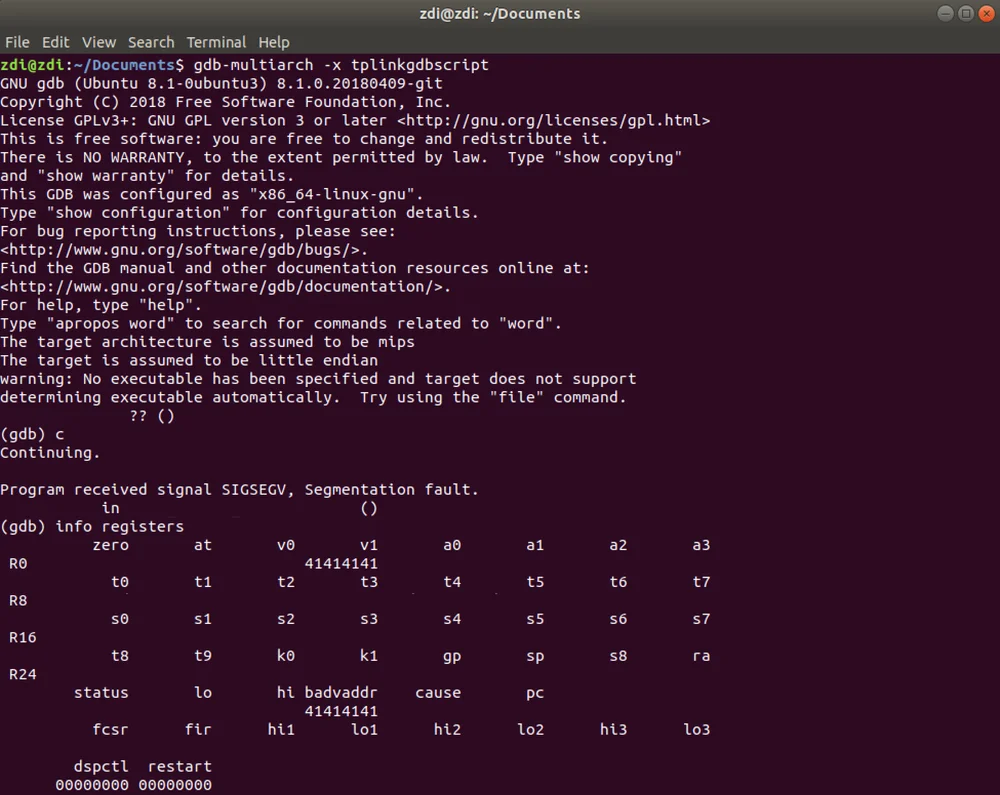 Figure 22 - Output from GDB Session Crash