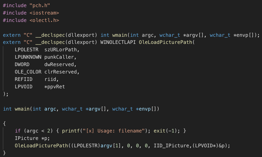 Figure 4: Harness for OleLoadPicturePath in C++