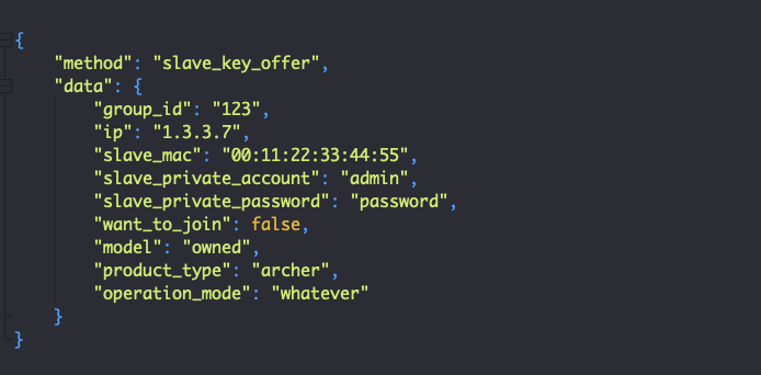 Figure 7 - Example JSON payload for onemesh_slave_key_offer()