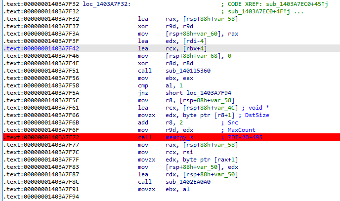 Figure 2 - Disassembly of the vulnerable function prvhPanClientSaveAssocResp()